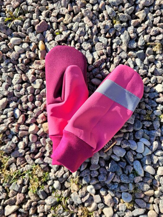 Izm.: 5-7 gadi Softshell cimdi bez oderes - ROZĀ ar tumšaku delnas daļu